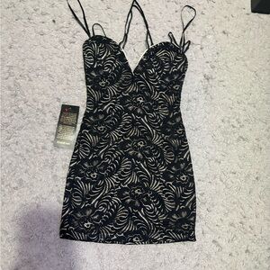 Bebe Black and Cream Floral Mini Dress